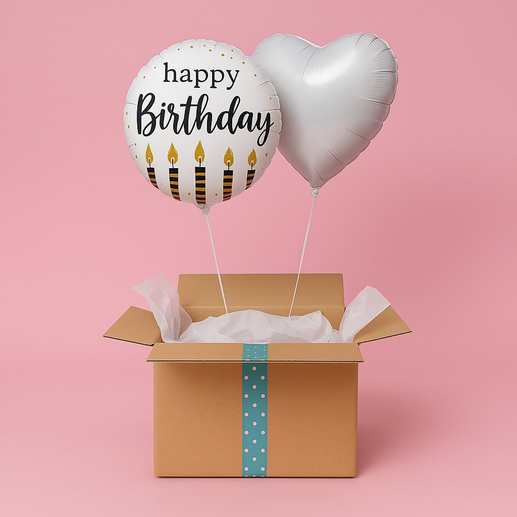 Ballon Happy Birthday & Cœur Blanc - Lune de cœur 