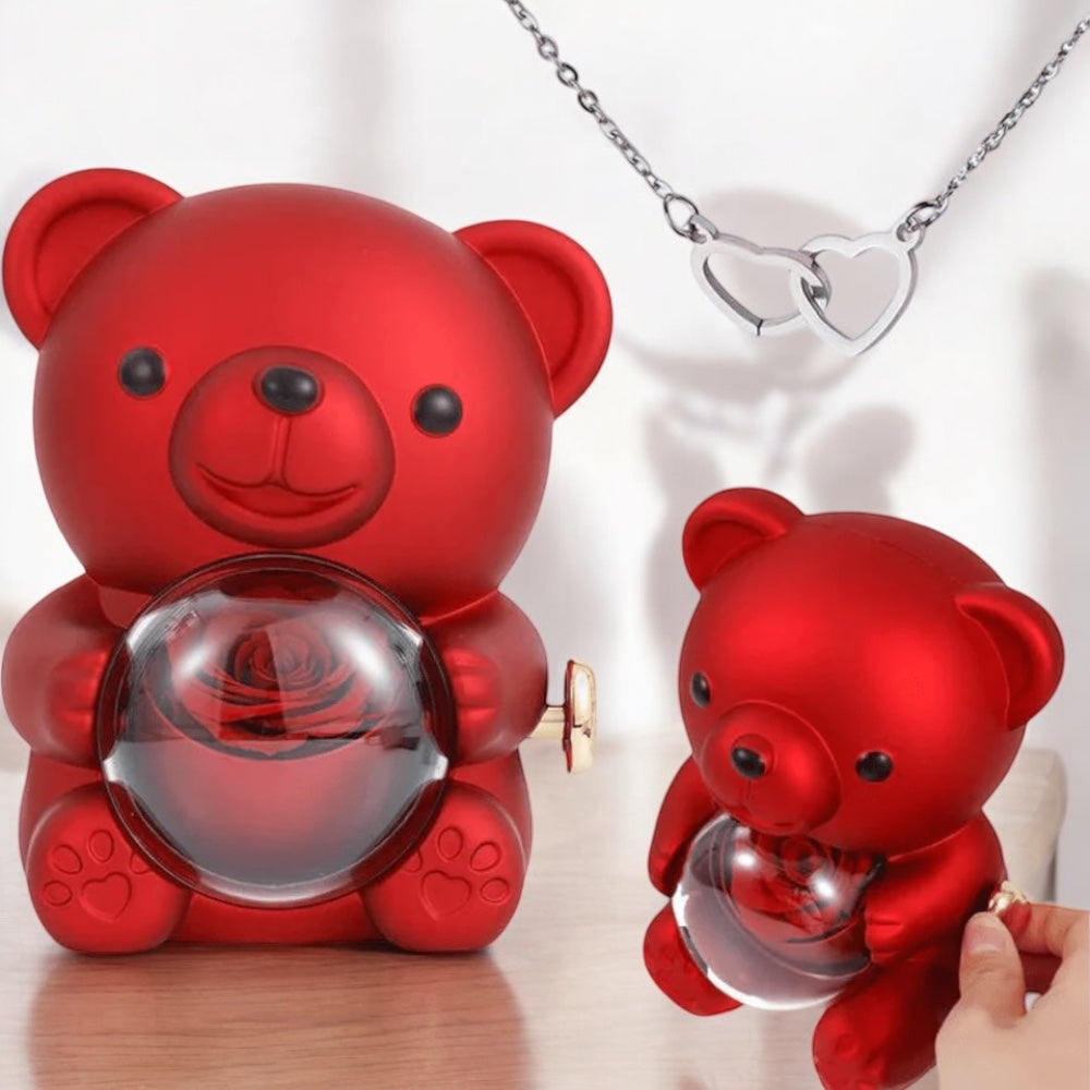 Coffret Ourson & Rose Éternelle avec Collier - Lune de cœur 