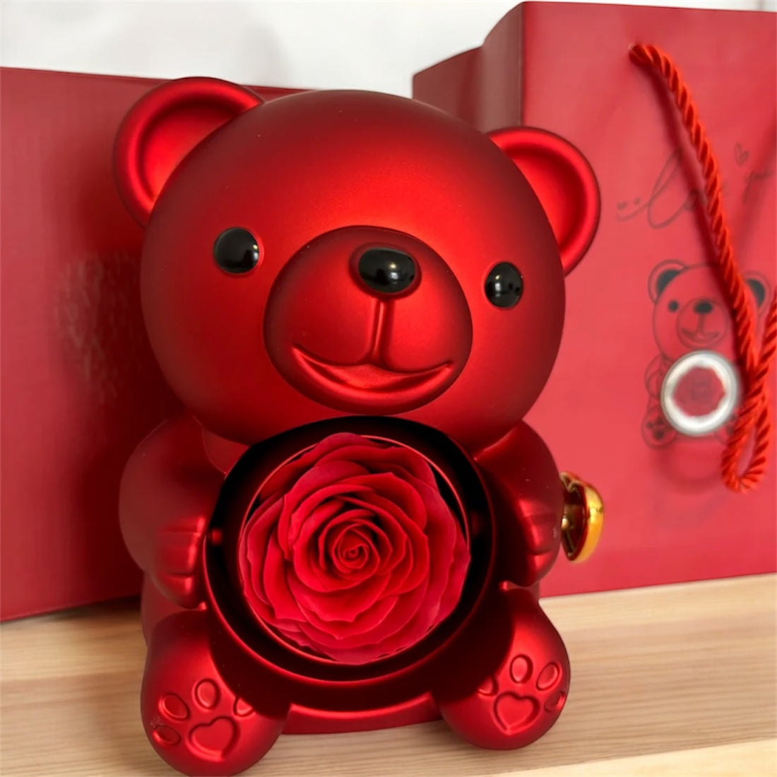 Coffret Ourson & Rose Éternelle avec Collier - Lune de cœur 