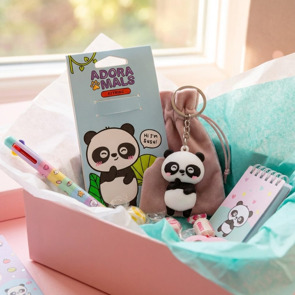 Panda Susu en porte-clés 3D avec joues roses et design adorable