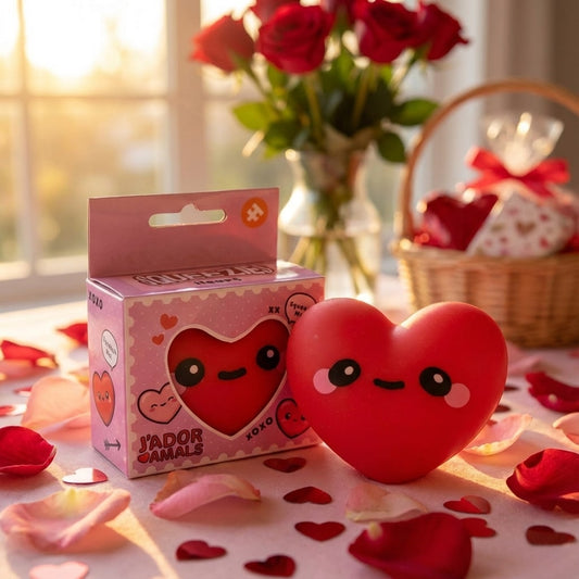 Packaging J’Adoramals pour jouet cœur anti-stress