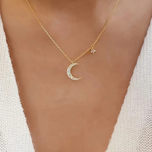 Pendentif Étoile & Lune en Zircone - Lune de cœur 