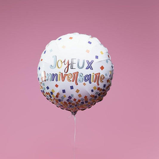 Ballon Joyeux Anniversaire Confettis - Lune de cœur 