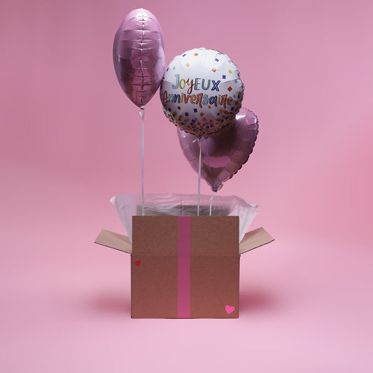 Box 2 ballons coeurs roses & joyeux anniversaire - Lune de cœur 