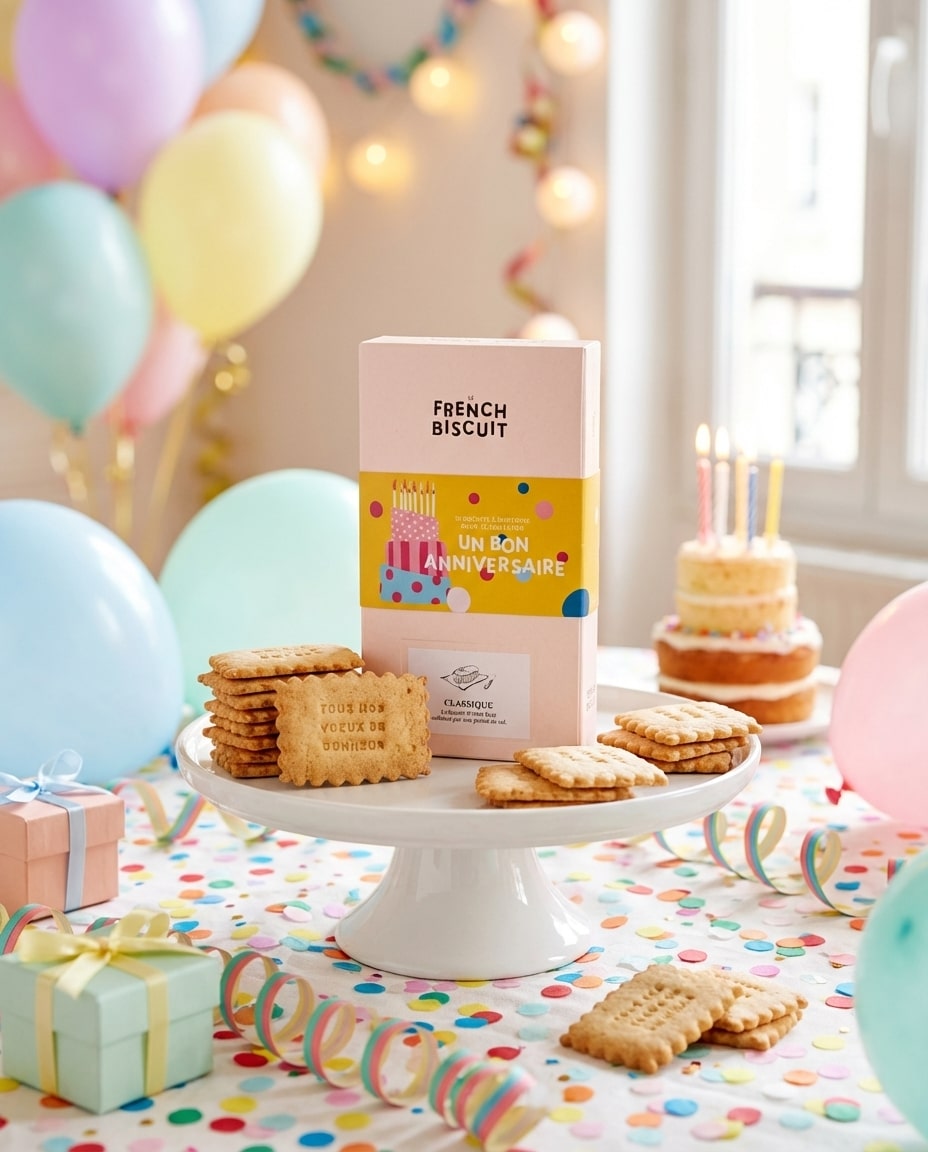 Biscuit anniversaire décoré avec message joyeux anniversaire