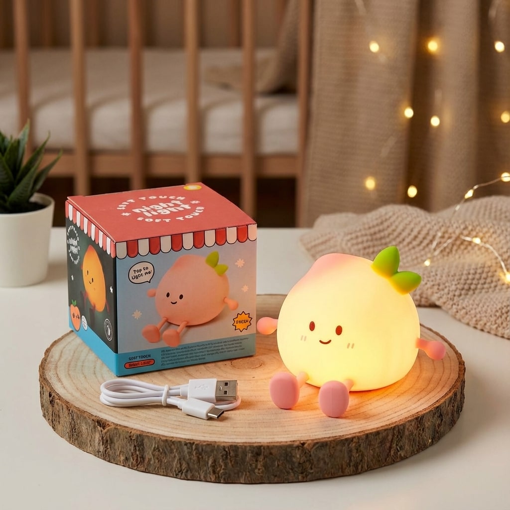 Boîte de la veilleuse LED pêche kawaii Foodiemals