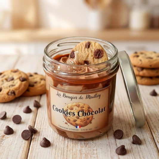 Détail bougie Cookies Chocolat - décoration gourmande et mèche coton