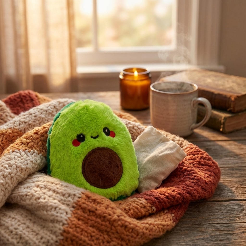 ouillotte peluche avocat dans une chambre cozy