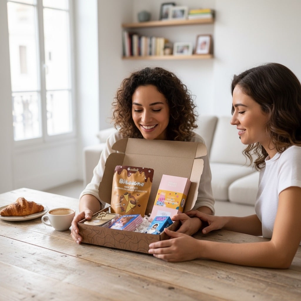 Emballage cadeau soigné pour box surprise personnalisée