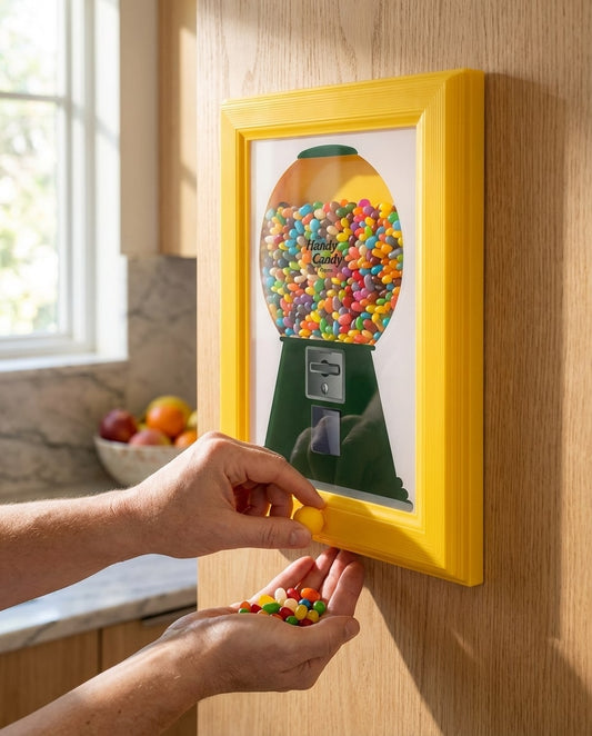 adre mural distributeur de bonbons jaune style vintage