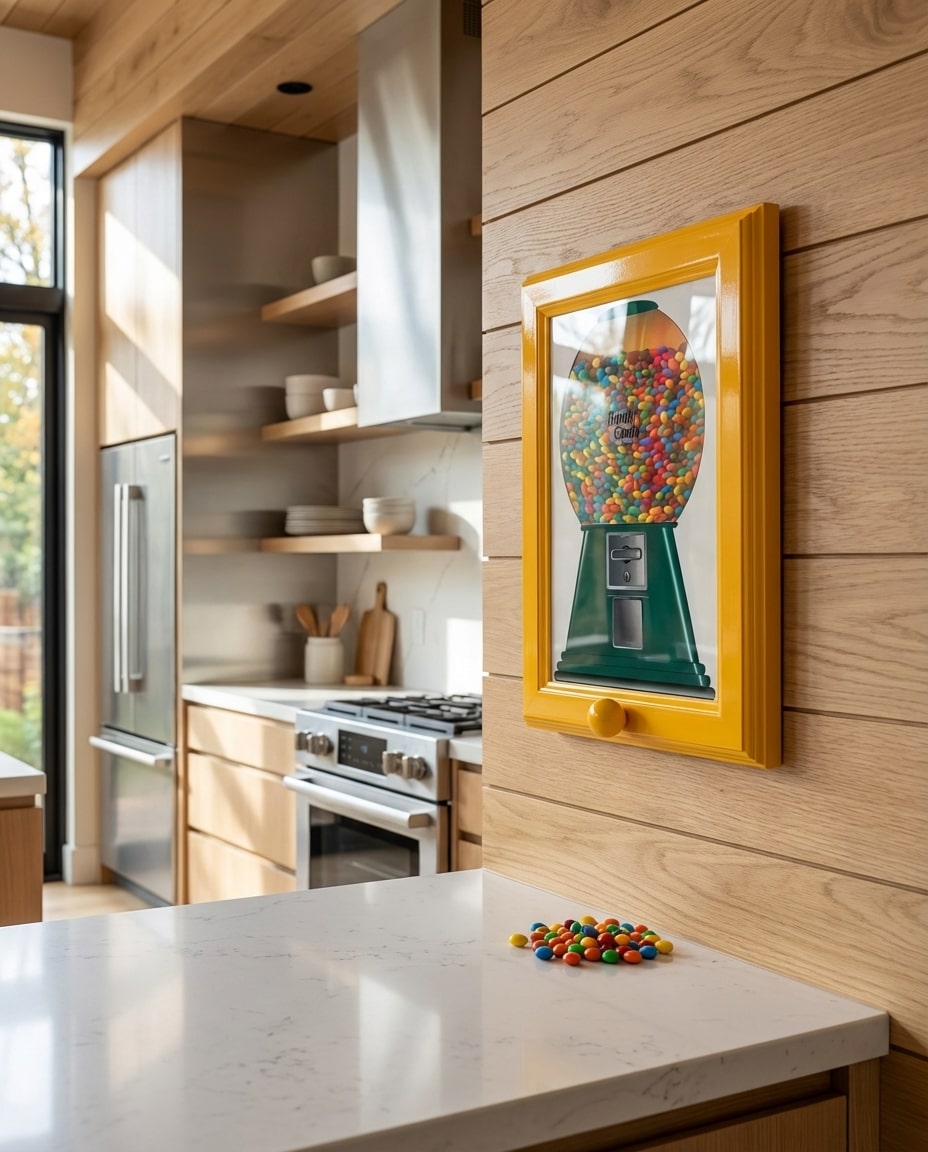 Cadre distributeur de bonbons accroché au mur dans une décoration intérieure