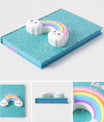 Cahier A5 arc-en-ciel avec figurine squishy kawaii intégrée