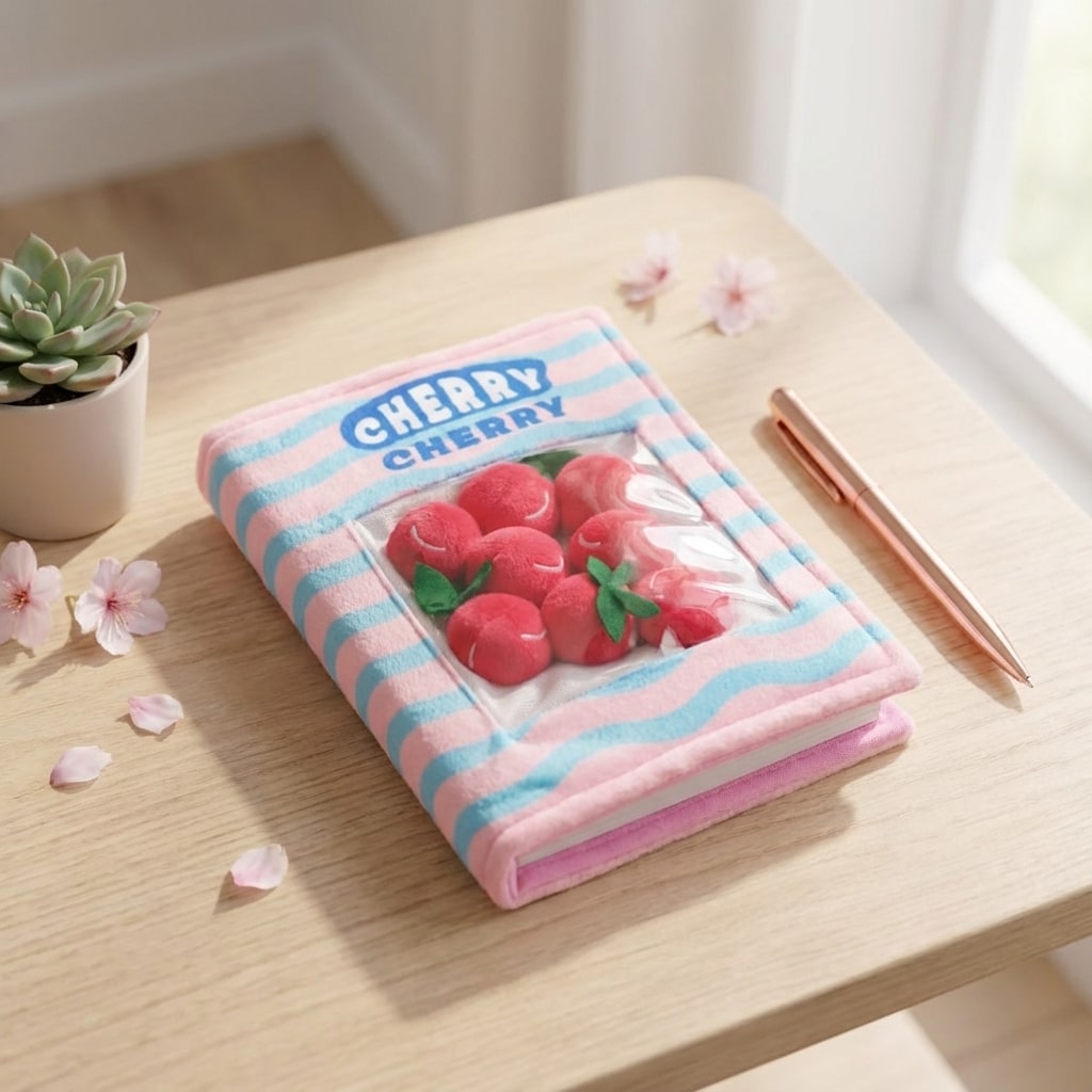 Carnet cerise avec couverture amovible en tissu velboa rose