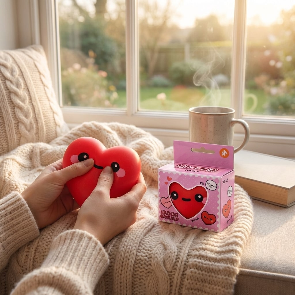 Vue latérale du squishy cœur rouge kawaii