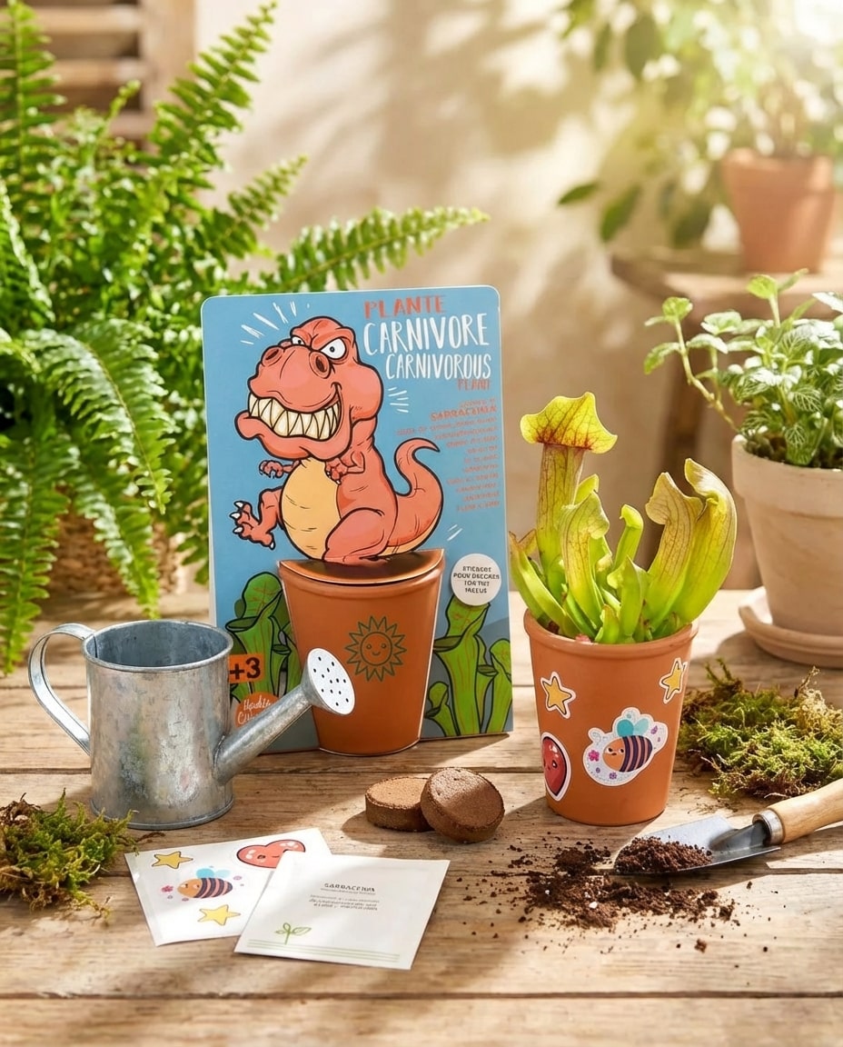 Kit plante carnivore enfant T-Rex – pot terre cuite et graines