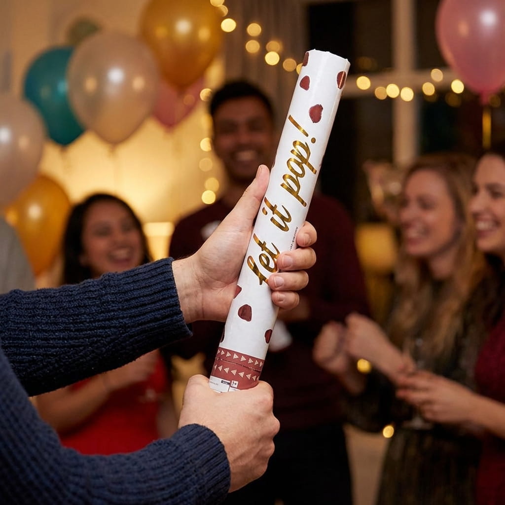 Pluie de pétales rouges canon à confettis en action
