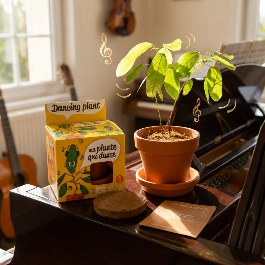 Kit plante qui danse pour enfant avec boîte jaune illustrée