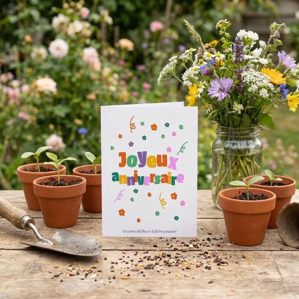 Sachet Joyeux anniversaire avec mélange de graines de fleurs