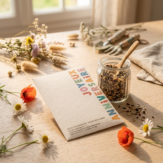Graines biologiques reproductibles de fleurs des champs dans sachet kraft