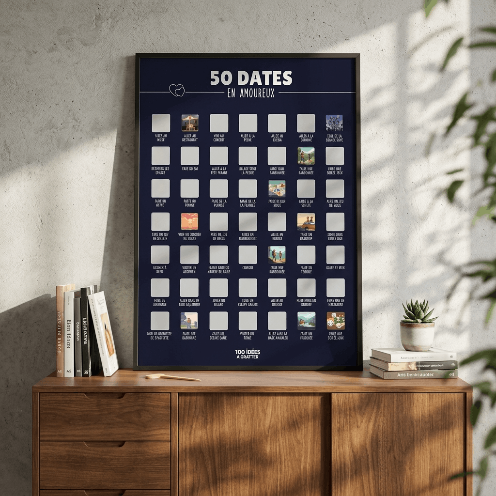 Main qui gratte une case de l'affiche 50 dates en amoureux