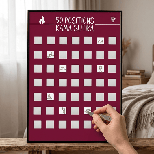 Affiche à gratter 50 positions Kama Sutra bordeaux, cadeau couple coquin