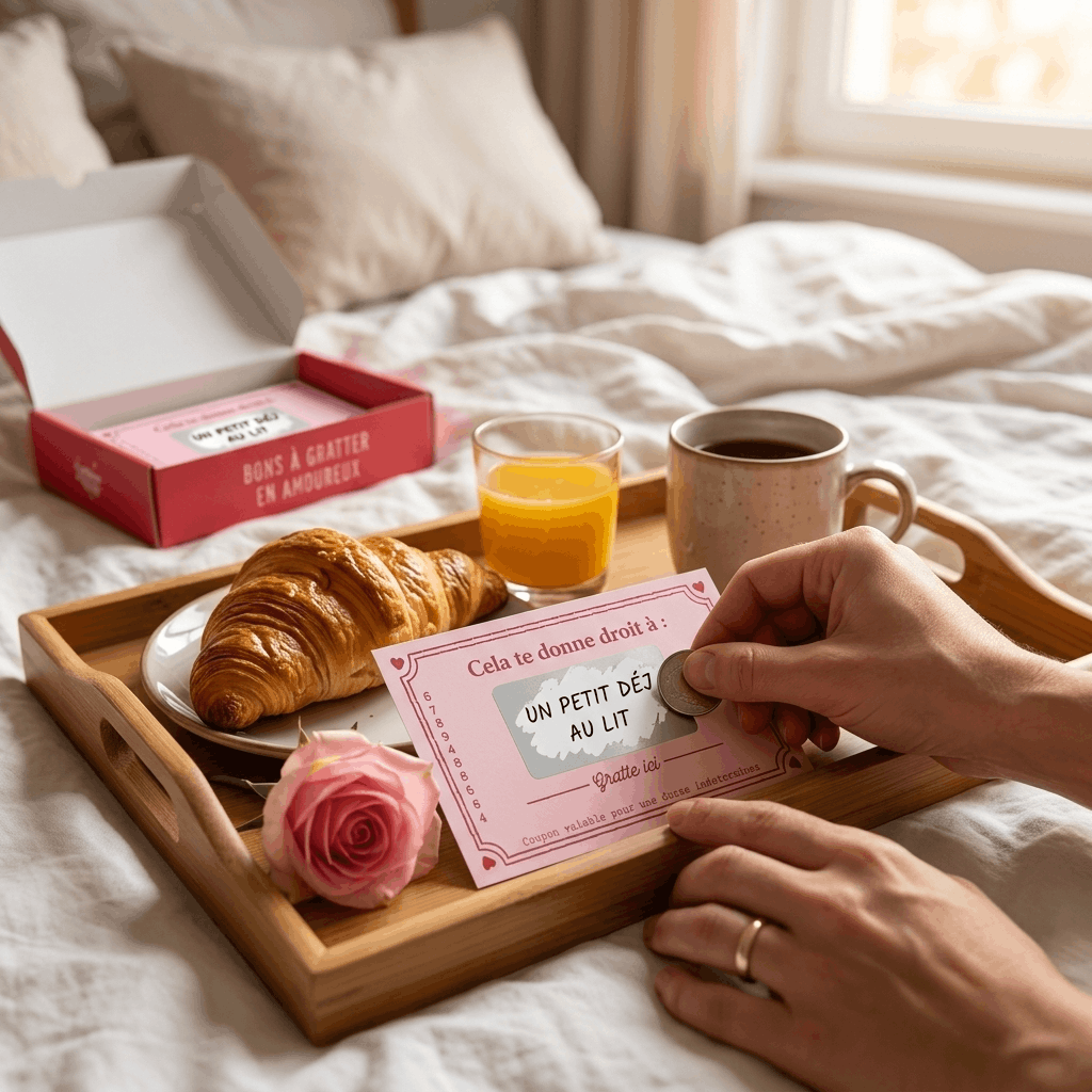 Carte à gratter Coupon d'Amour rose à offrir en couple