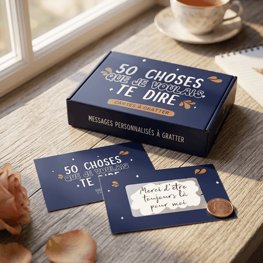 Carte à gratter révélant le message Merci d'être toujours là pour moi
