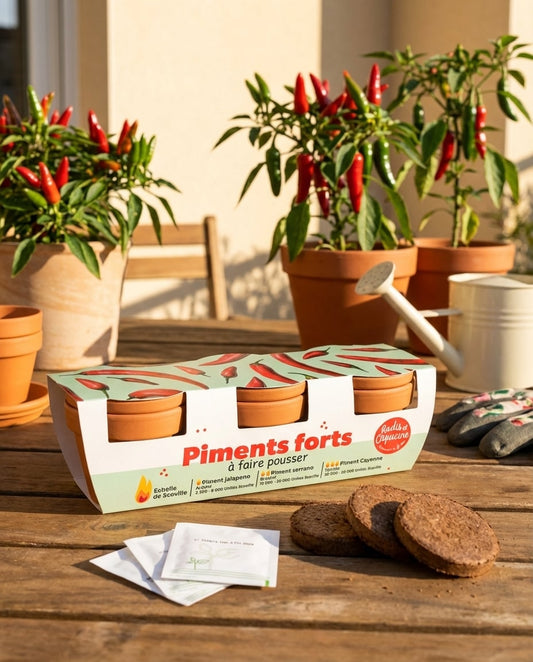 Kit jardinage trio piments forts jalapeno serrano cayenne