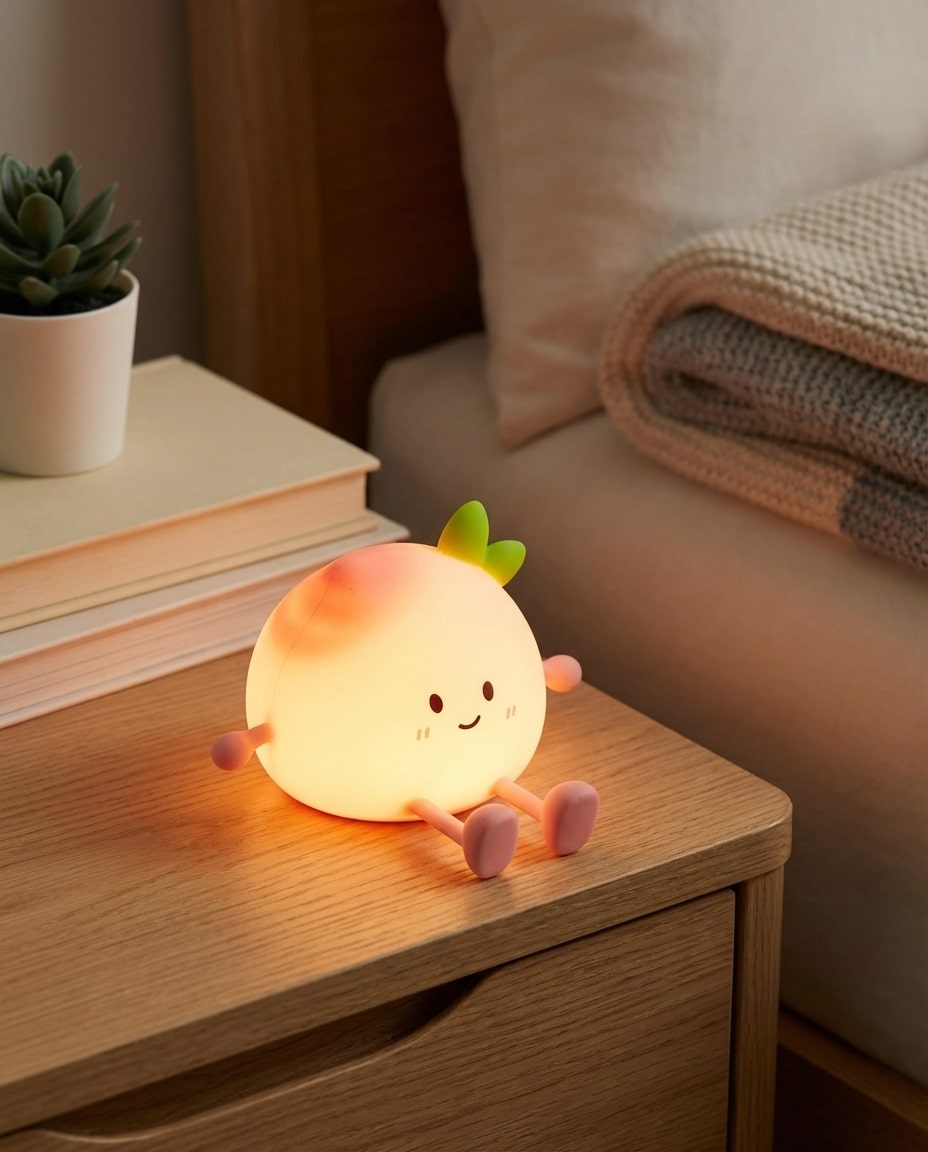 Veilleuse pêche kawaii en silicone rose éteinte