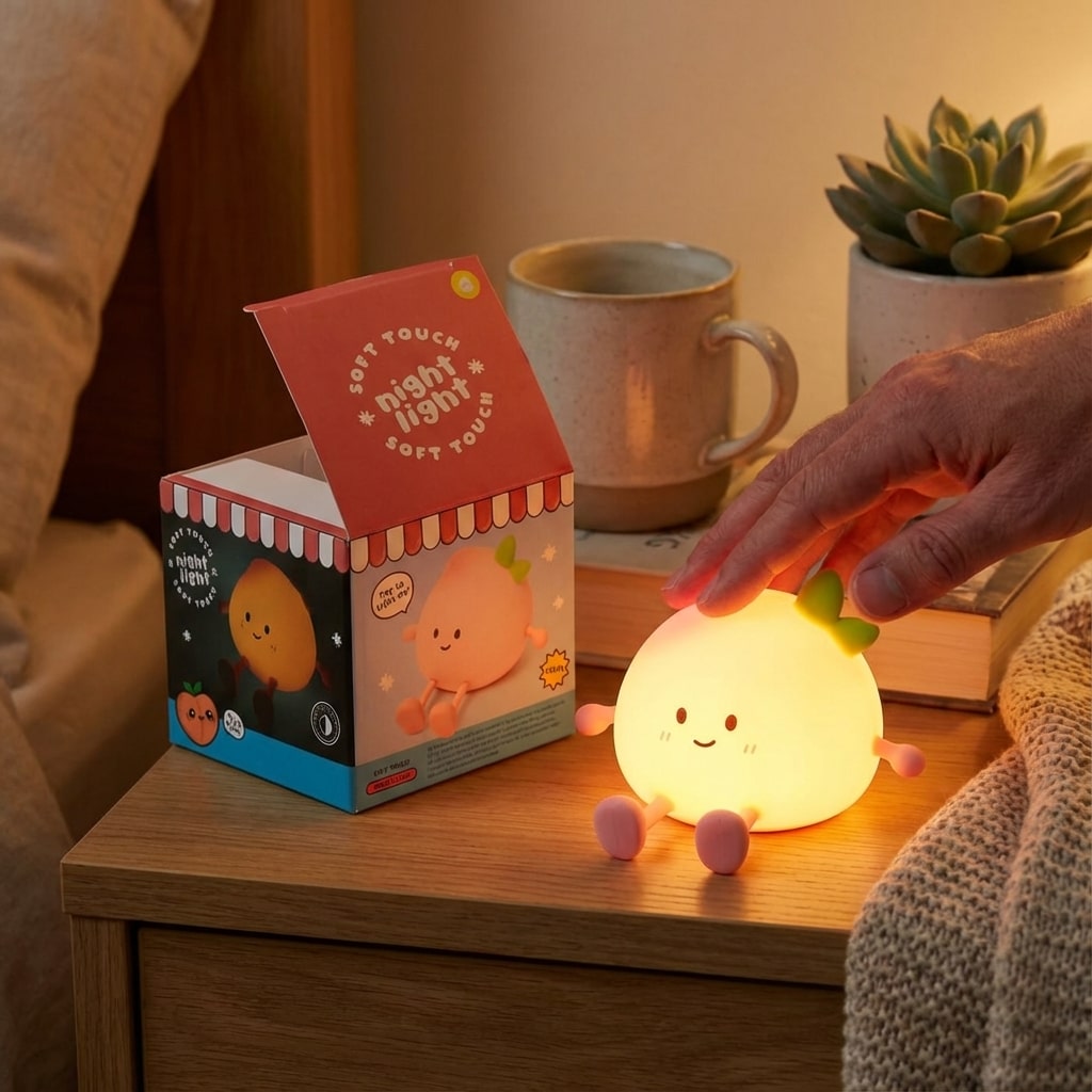 Veilleuse pêche kawaii en silicone rose 